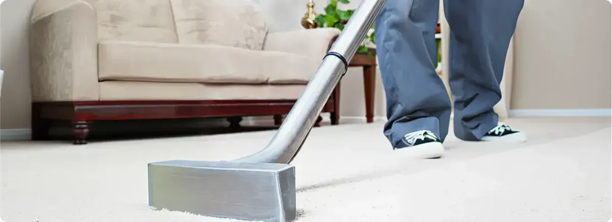 Carpet cleaning technician using a hot-water extraction wand on a light-colored carpet in a living room, Scottsdale, AZ.